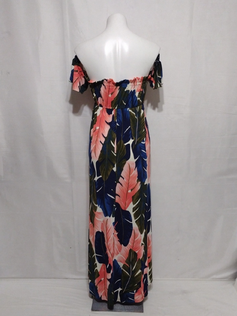 Venus Tropical Leaf Print Off Shoulder High Low Maxi Dress M Resort Vacation - Picture 10 of 16
